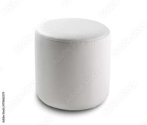 round pouf in white leather