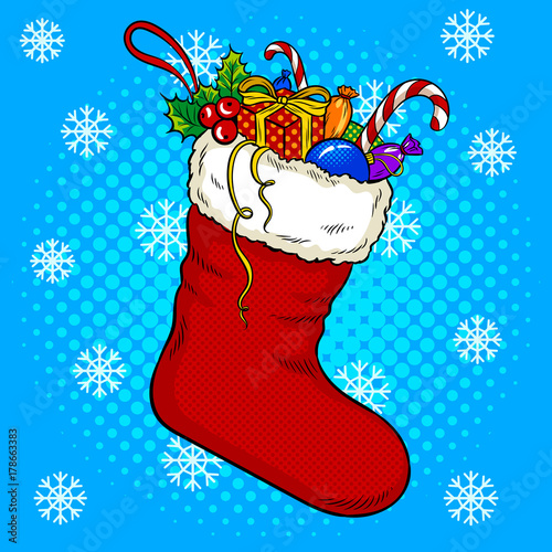 Christmas stocking pop art vector illustration