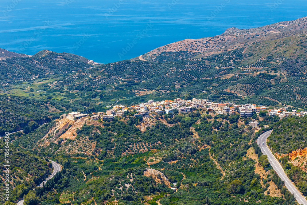 Beautiful mountain landscape near Kritsa Village, Katharo Plateau, Crete, Greece
