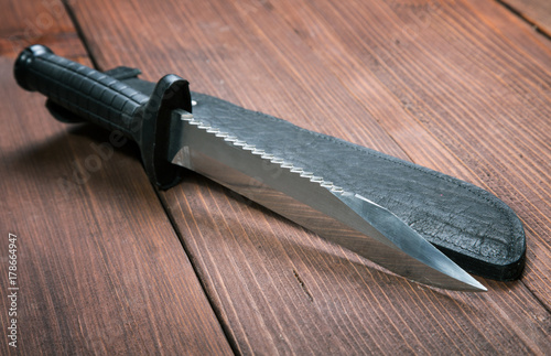 Knives with large blades on the table close-up photo