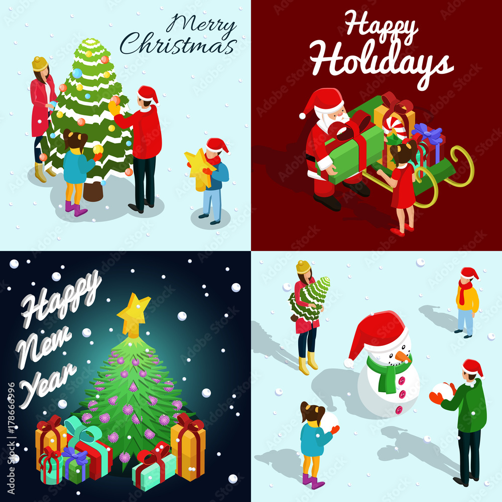 Fototapeta premium Isometric New Year Concept