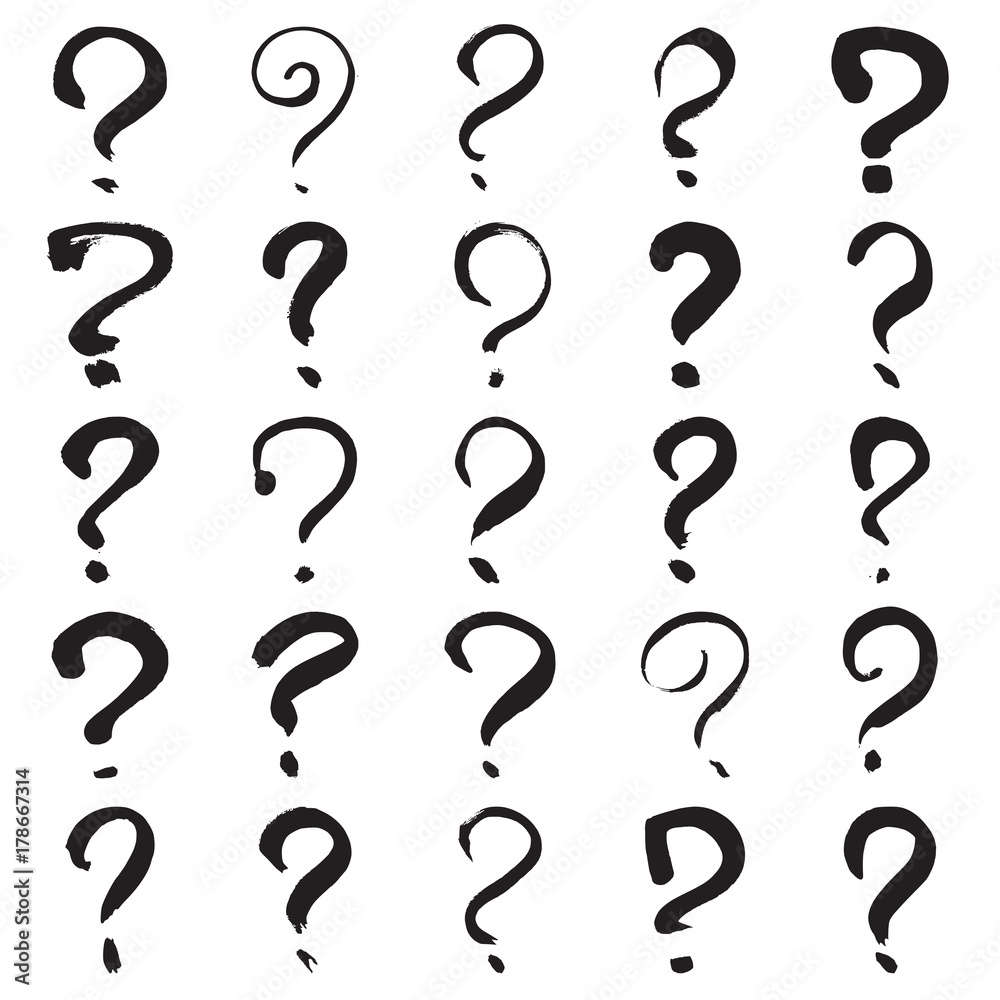 Question marks. Collection of 25 hand painted interrogation marks isolated on a white background. Vector illustration Question marks. Collection of 25 hand painted interrogation marks isolated on a white background. Vector illustration