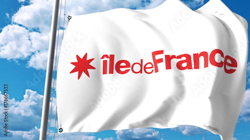 Waving flag of Ile-de-France, a region of France. 3D rendering photo