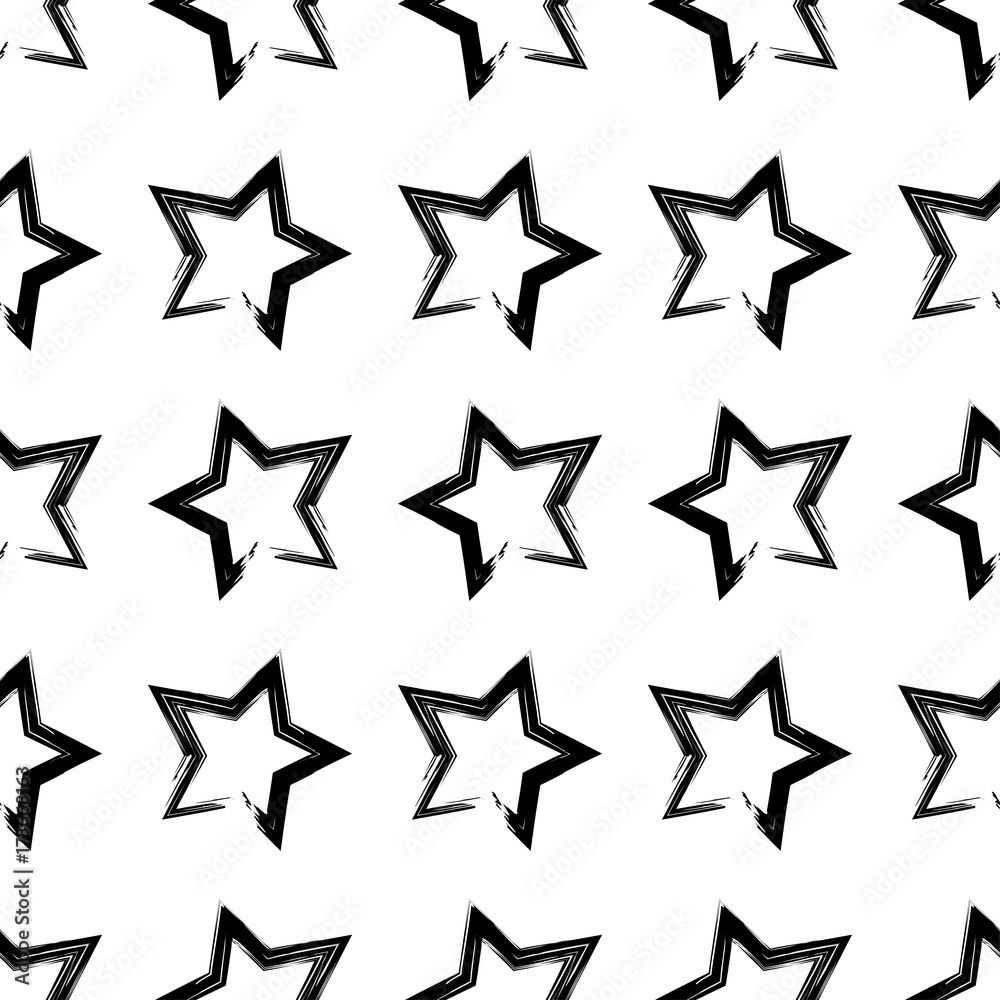 Seamless vector background with decorative stars. Black-and-white brushwork. Scratches texture. Textile rapport. Seamless vector background with decorative stars. Black-and-white brushwork. Scratches texture. Textile rapport.