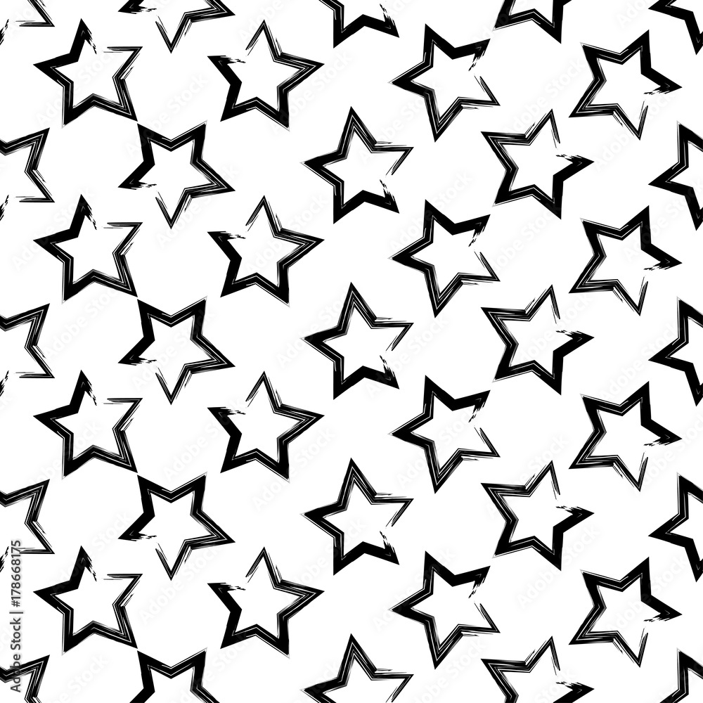 Seamless vector background with decorative stars. Black-and-white brushwork. Scratches texture. Textile rapport. Seamless vector background with decorative stars. Black-and-white brushwork. Scratches texture. Textile rapport.