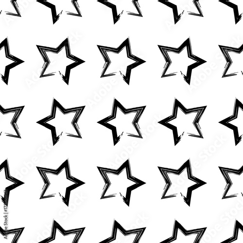 Seamless vector background with decorative stars. Black-and-white brushwork. Scratches texture. Textile rapport.