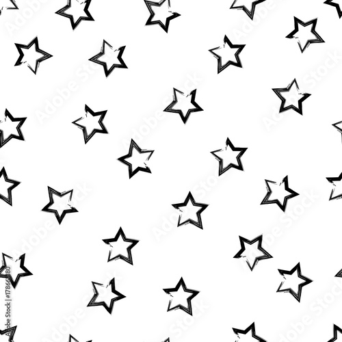 Seamless vector background with decorative stars. Black-and-white brushwork. Scratches texture. Textile rapport.