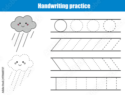 Handwriting practice sheet. Educational children game, printable worksheet for kids. Writing training printable worksheet. Circles and lines