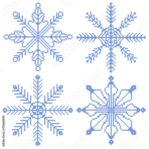 4 cross stitch snowflakes