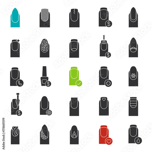 Manicure glyph icons set