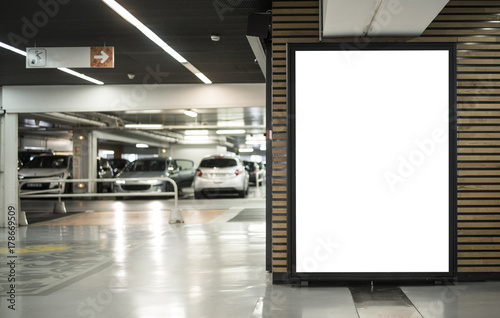 Vászonkép indoors parking garage abri or kiosk poster template