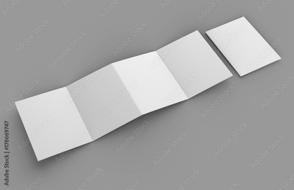 Accordion fold brochure, eight pages four panel leaflet, concertina