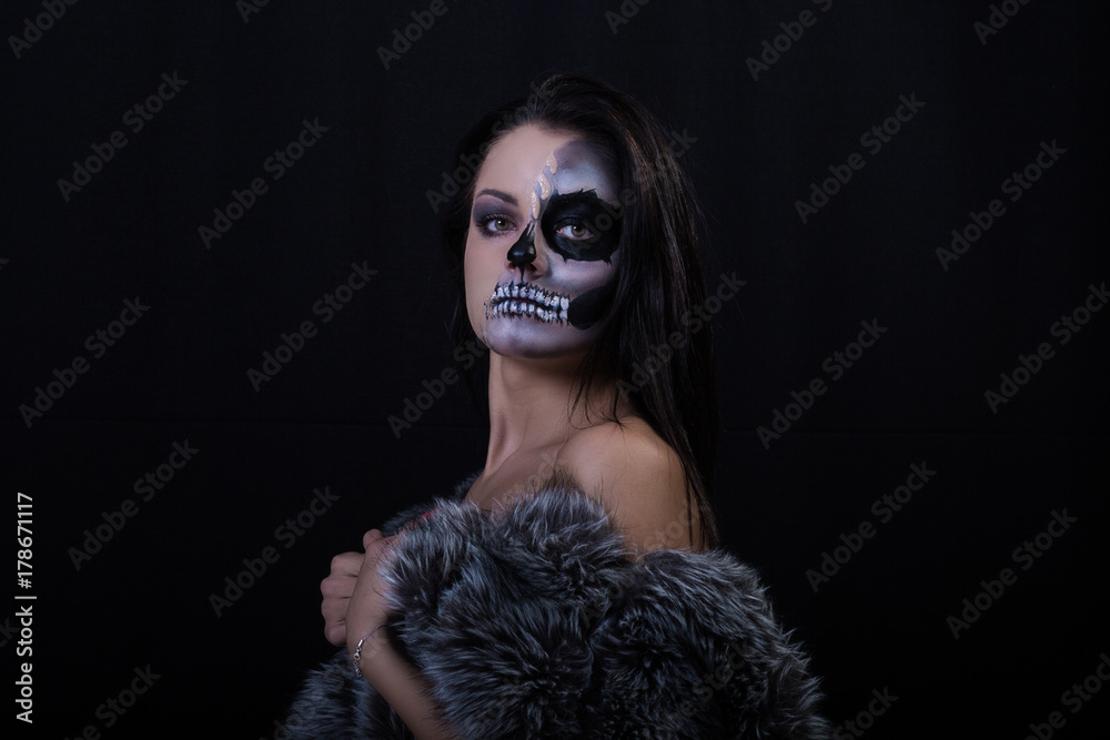Beautiful woman with make-up skeleton Beautiful woman with make-up skeleton