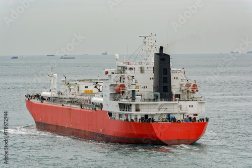 LPG tanker is passing by Singapore Strait.