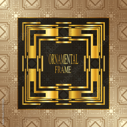 Luxury ornamental background with golden frame. Template for design. Vector illustration eps10