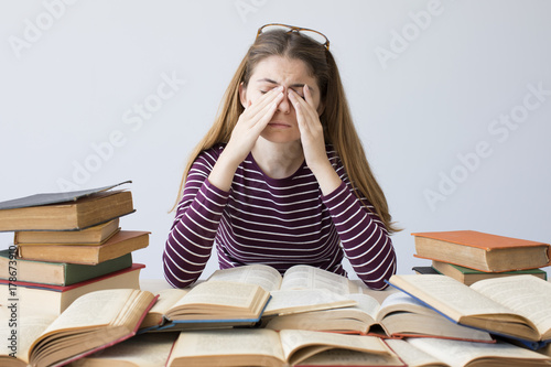 Student studying on the table photo