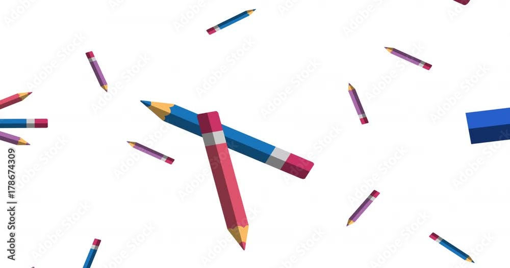 Cartoon Pencils seamless motion background. Color Pencils pattern Illustration on the White background looped video. Flat style 2D cartoon animation in 4K, Ultra HD format. Cartoon Pencils seamless motion background. Color Pencils pattern Illustration on the White background looped video. Flat style 2D cartoon animation in 4K, Ultra HD format.