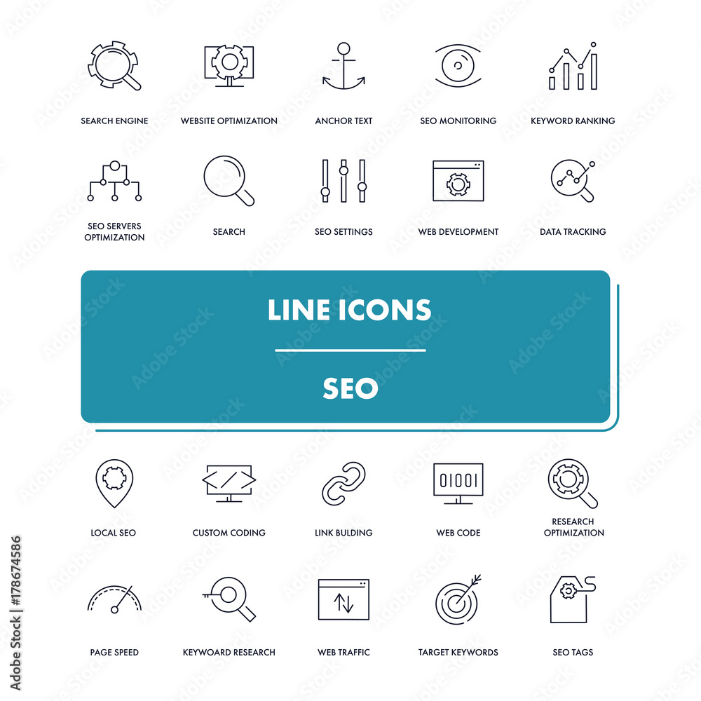 Line icons set. Seo