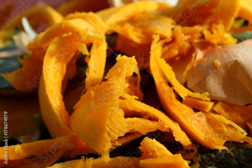 Orange pumpkin food waste scraps detail