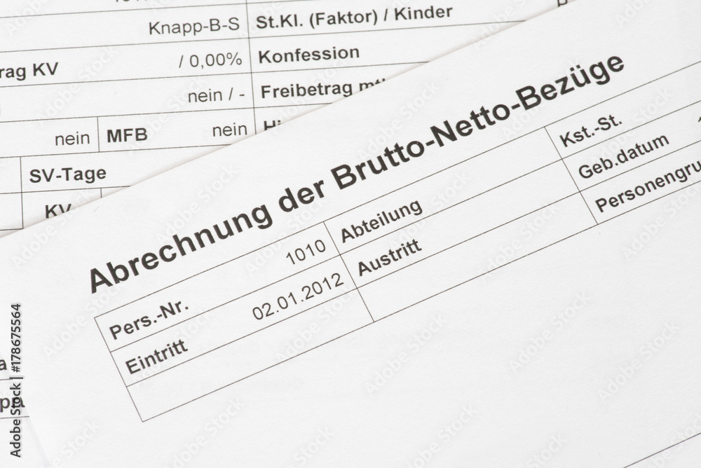 Nahaufnahme einer Lohnabrechnung Nahaufnahme einer Lohnabrechnung