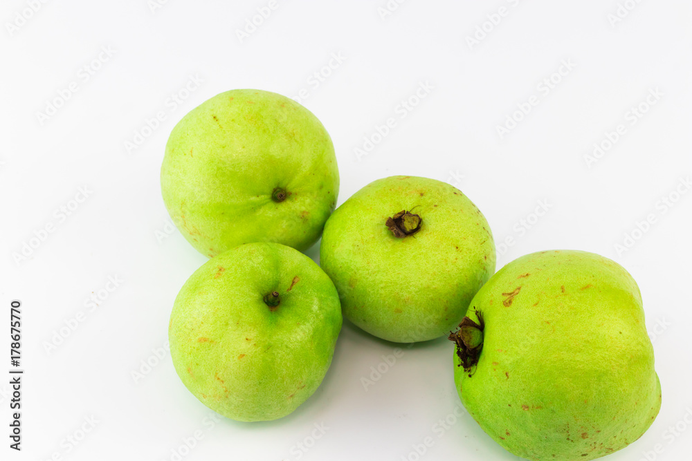 Green fresh sweet guava on white background Green fresh sweet guava on white background