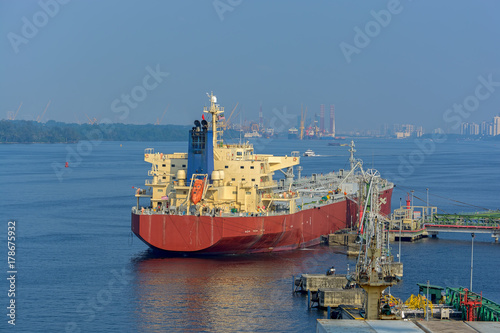 Oil products tanker under cargo operations