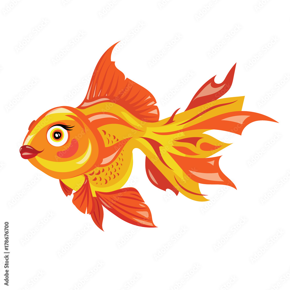Cartoon goldfish. Stylized goldfish. Aquarium fish. Vector illustration of  an orange fish. Stock Vector | Adobe Stock