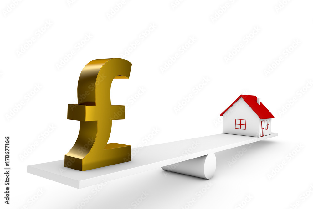 3d illustration balance of house and currency 3d illustration balance of house and currency