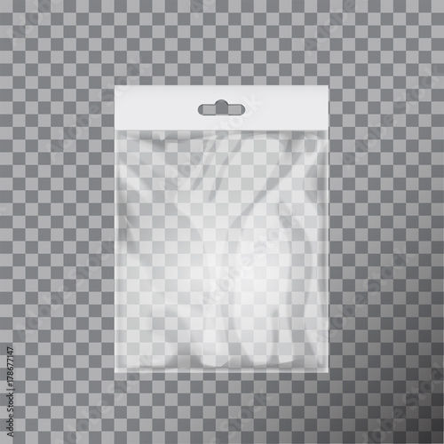 Transparent plastic bag template packaging with hang slot photo