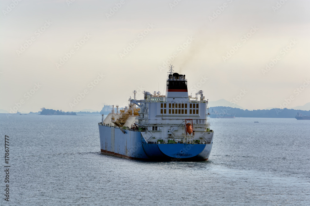 LNG tanker leaving port.