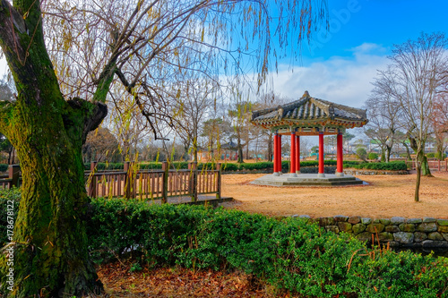 Gazebo in an autumn park photo