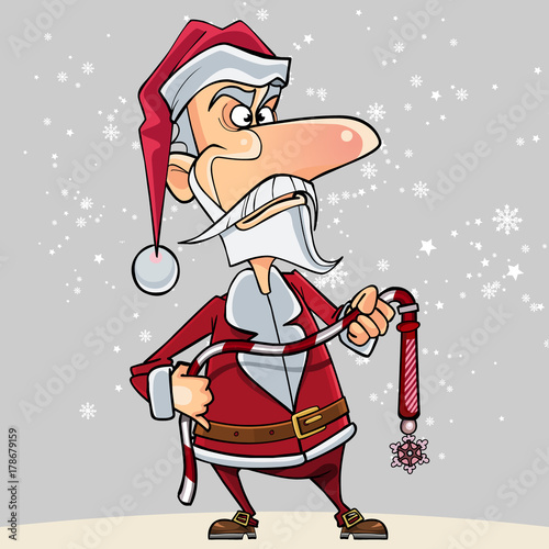 cartoon angry Santa Claus holding a whip photo