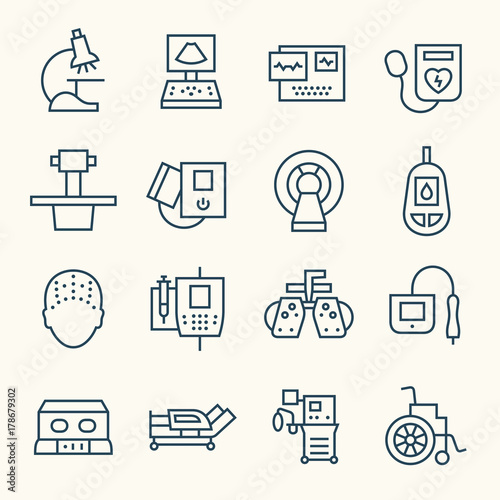 Medical equipment line icons