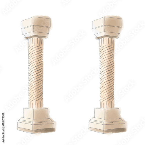 Stylized Greek doodle pillar column Doric Ionic Corinthian columns. Vector illustration. Classical architecture