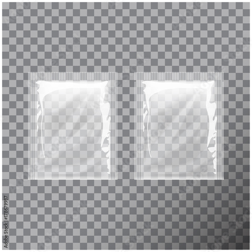 Transparent Blank template Packaging Foil. Food Packing Coffee, Salt, Sugar, Pepper, Spices, Sweets, Wet wipes
