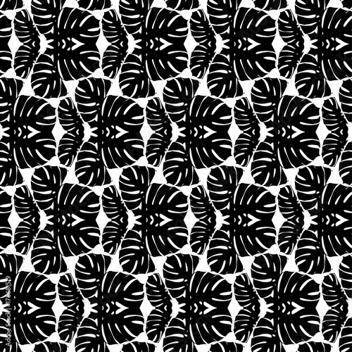 Seamless background with decorative leaves. Monstera leaves in triangles. Pattern with Monstera leaves. Textile rapport.