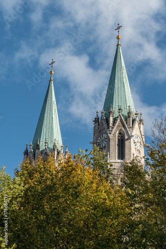 Church towers of Klosterneuburg monastery in autumn