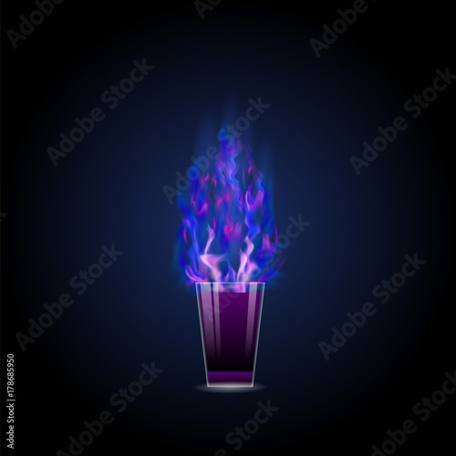 Burning drink . Alcohol cocktail shot