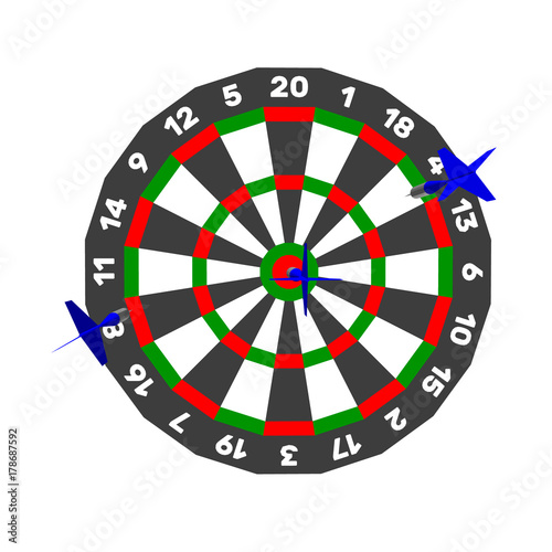 Dartboard and darts arrow. Isolated on white background. Vector illustration.