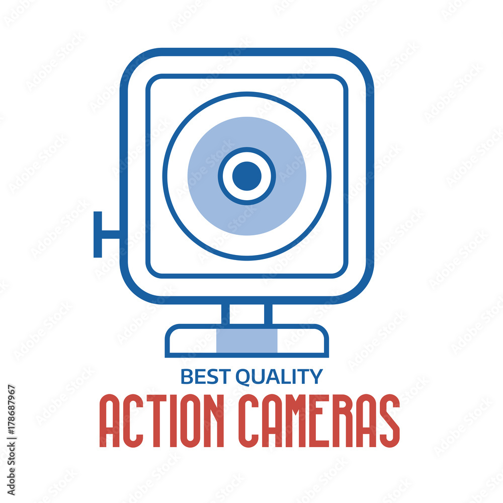 Action camera logo or label template. Extreme camera icon in outline design. Motion cam vector emblem in thin line style. Action camera logo or label template. Extreme camera icon in outline design. Motion cam vector emblem in thin line style.