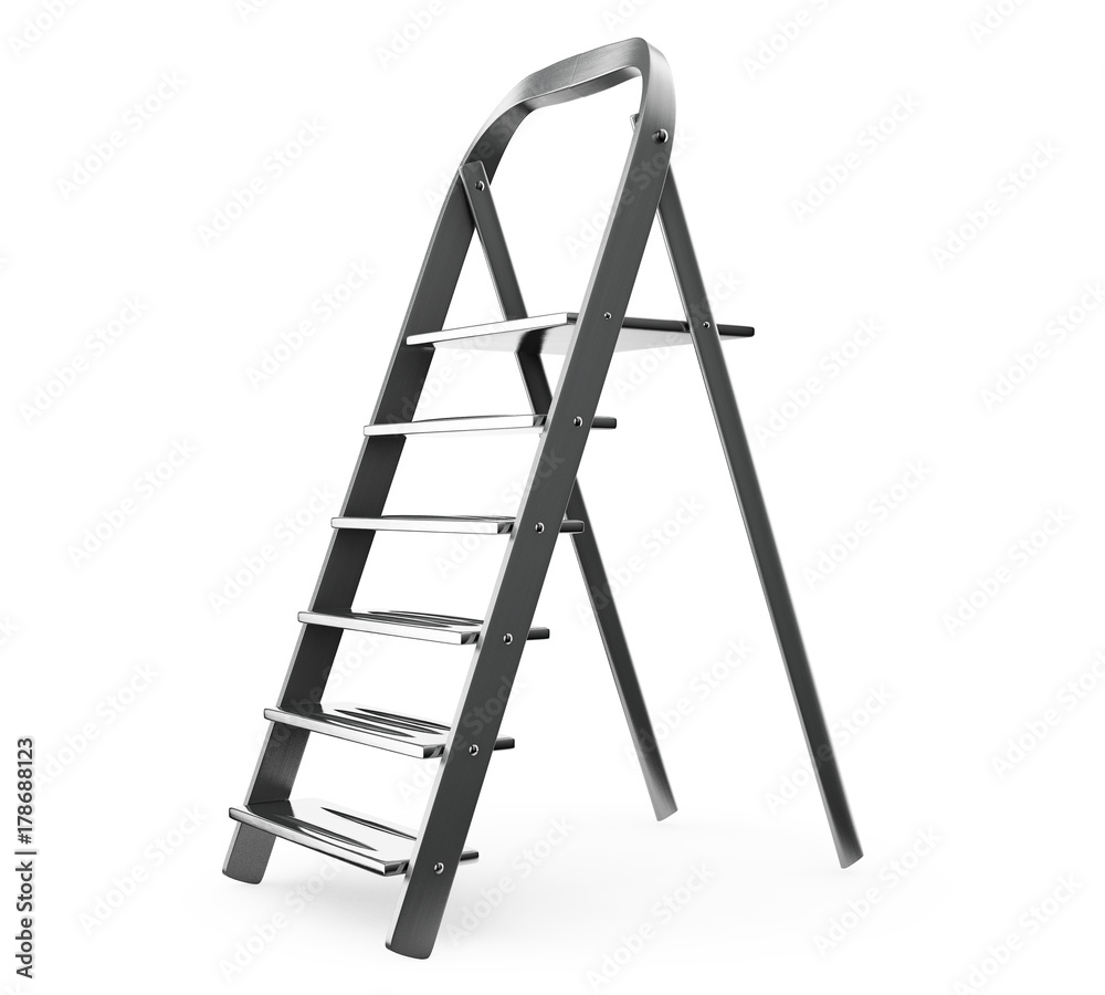 Staircase modern 3d render. Ladder Sample with metal railing side view isolated Staircase modern 3d render. Ladder Sample with metal railing side view isolated
