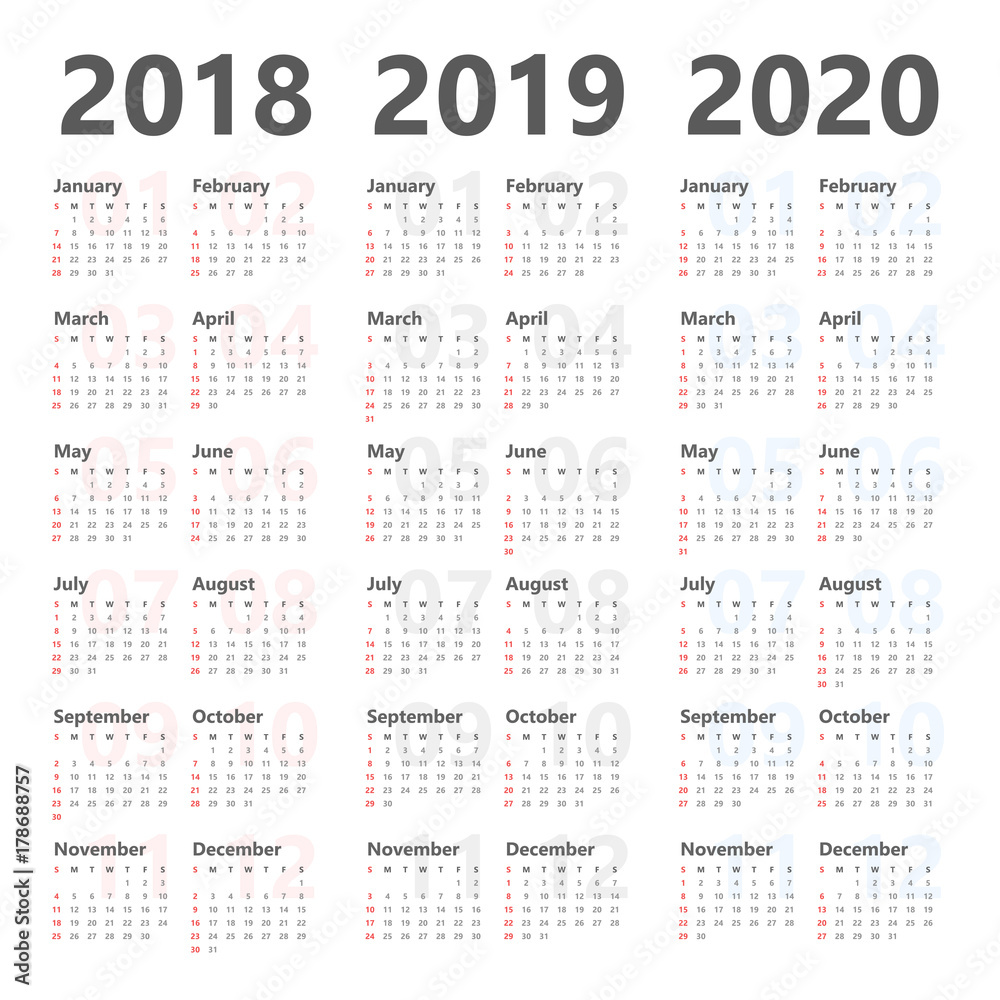 Calendar For Next 3 Years 2018 To 2020 Vector Design Template calendar-for-next-3-years-2018-to-2020-vector-design-template