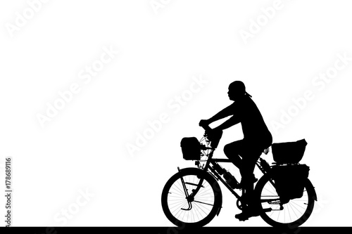 Fototapeta Naklejka Na Ścianę i Meble -  Silhouette man and bike relaxing on white  background