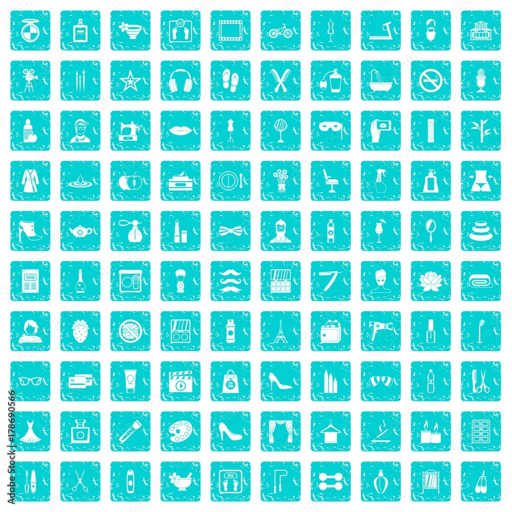 100 beauty and makeup icons set grunge blue 100 beauty and makeup icons set grunge blue
