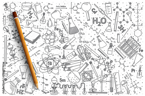 Hand drawn Chemistry vector doodle set background