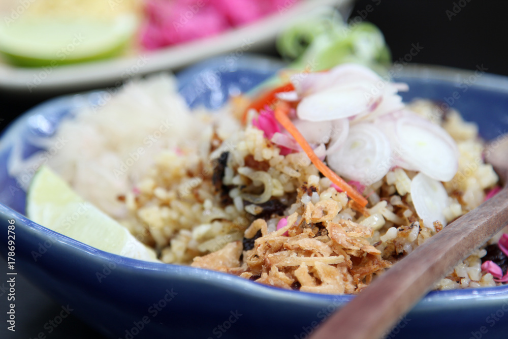 Thai cuisine, fried rice with herbs. Thai cuisine, fried rice with herbs.