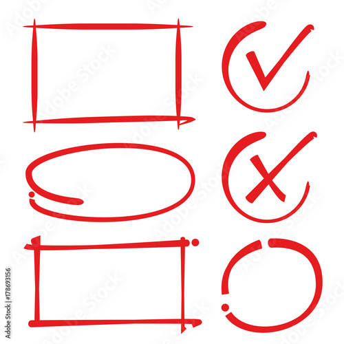 red check marks and marker elements