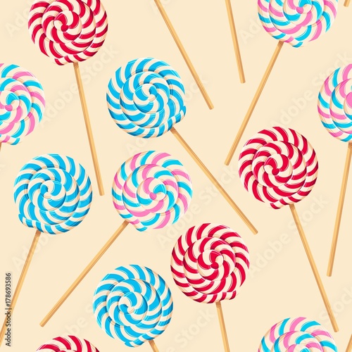 Seamless pattern with striped lollipops
