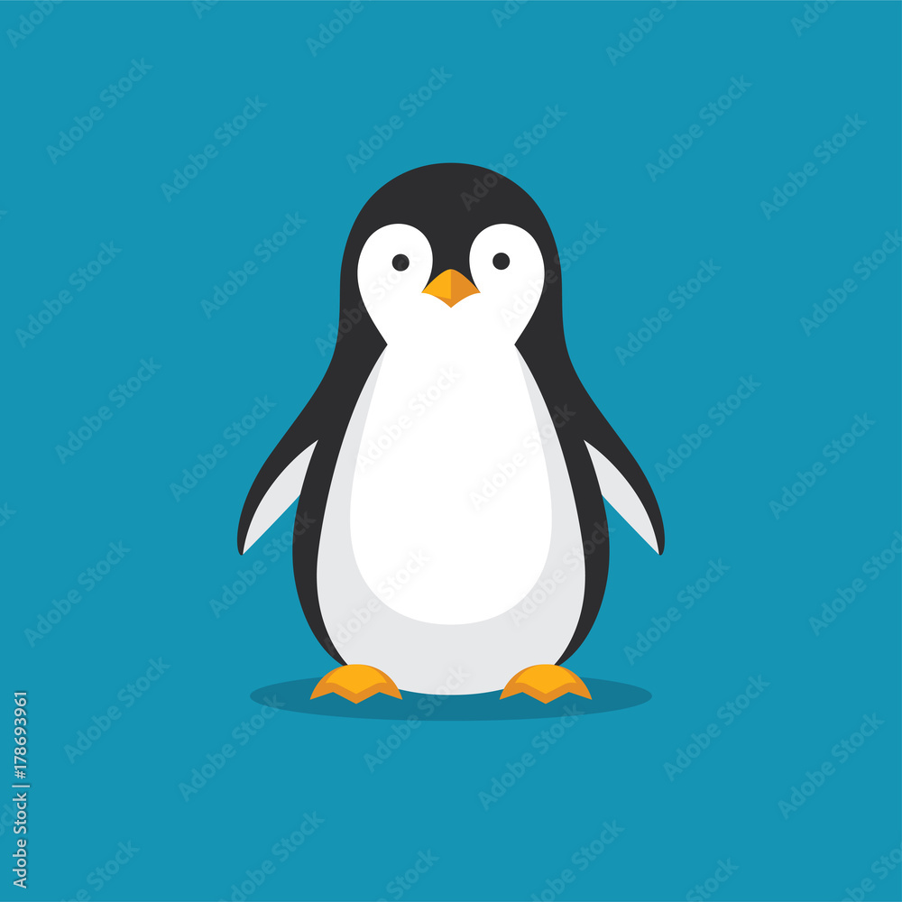 Obraz premium Ikona ładny pingwina w płaski.