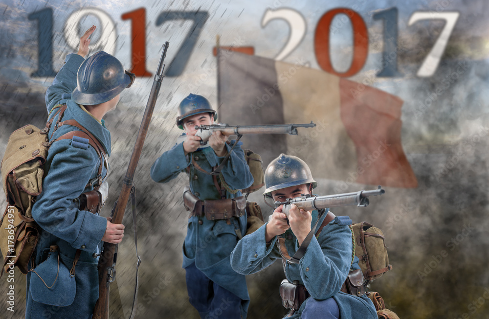 Fototapeta premium French soldiers 1917 attack, November 11th